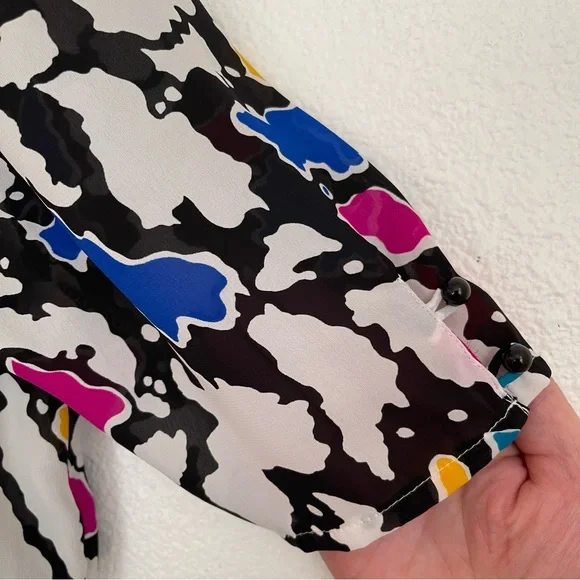 Vintage 1980s J.B. Too Blouson Abstract Print Midi Dress Multicolor Size… - Picture 7 of 15